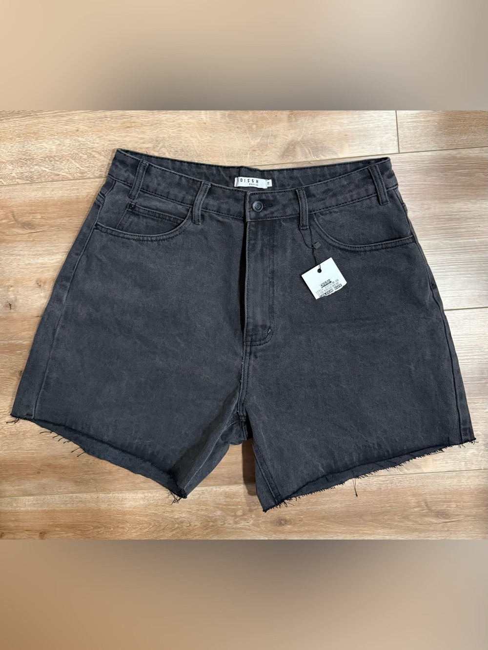 DISSH NWT Black Washed Denim Old School Vintage Cut-Off Jean Shorts High Rise